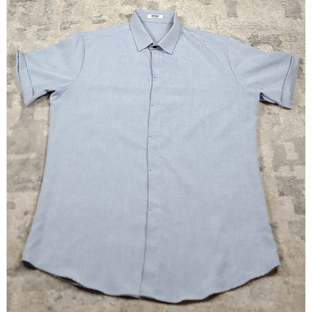 Coofandy Men's Light Blue Linen Blend Short Sleeve Button Up Shirt Sz Med